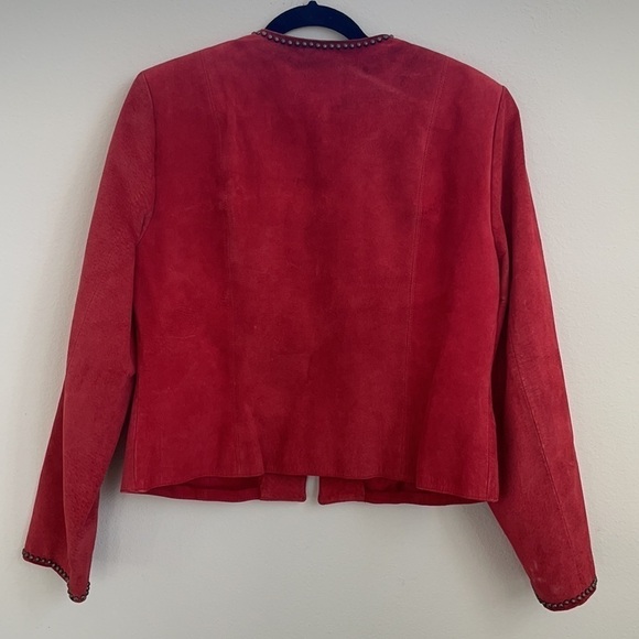Double D Ranch Coral red embellished suede leather jacket M - Picture 9 of 12
